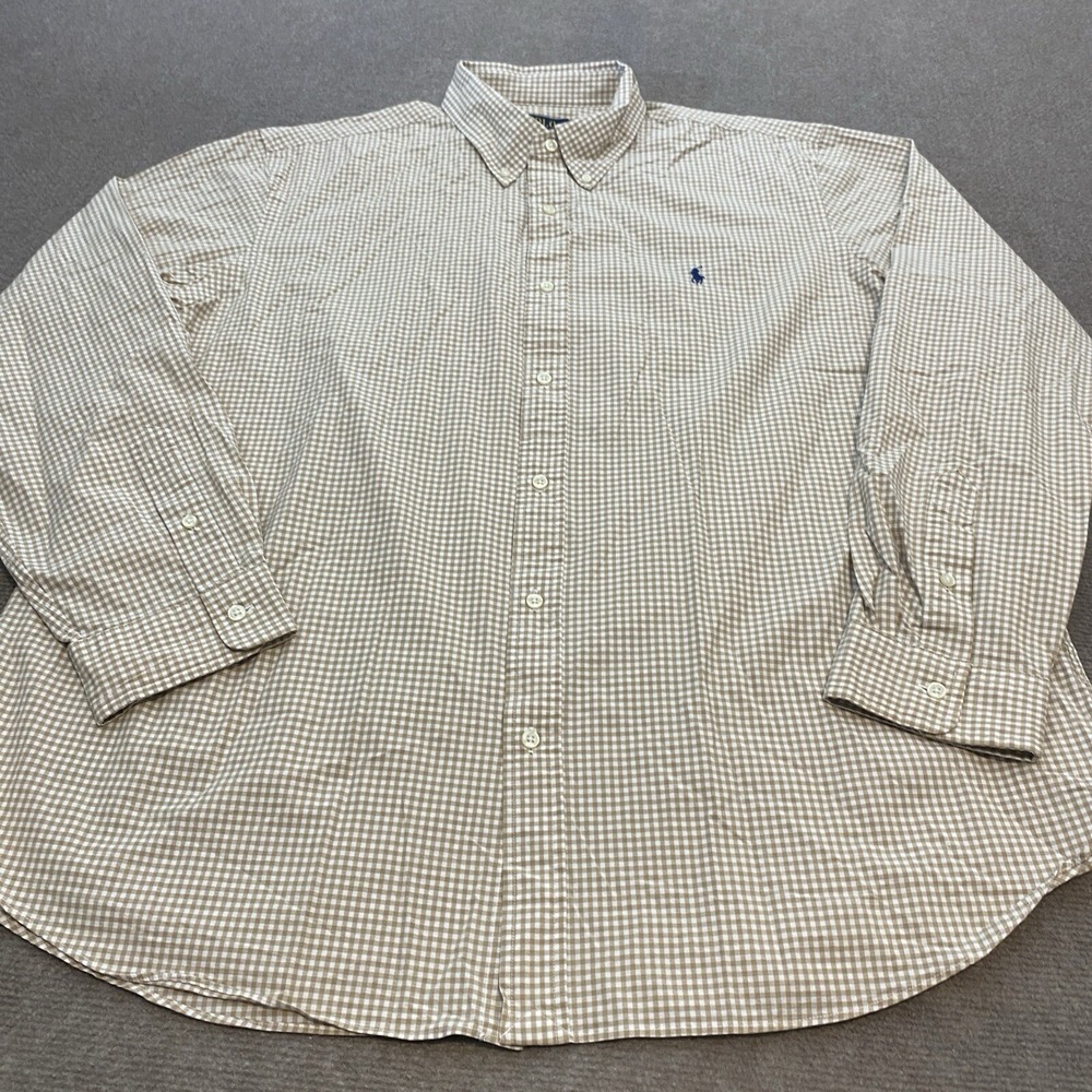 Polo Ralph Lauren Shirt Mens XXL 18.5 Classic Fit Brown White Checkered Preppy